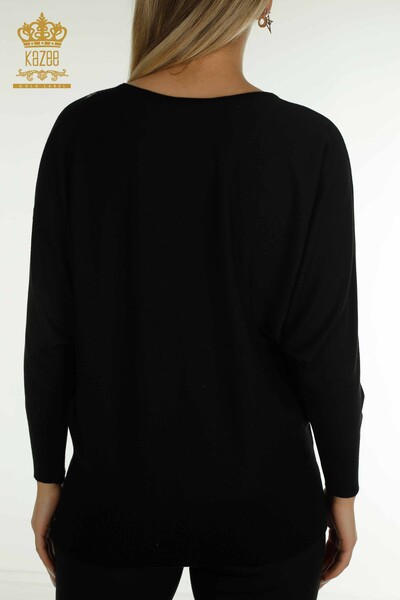 Wholesale Women's Knitwear Sweater Leopard Stone Embroidered Black - 30633 | KAZEE - Thumbnail