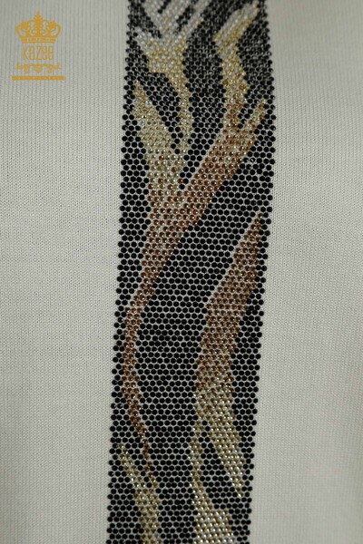 Wholesale Women's Knitwear Sweater Leopard Stone Embroidered Ecru - 30324 | KAZEE - Thumbnail