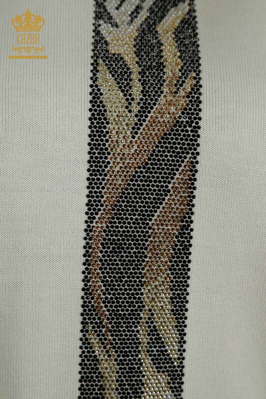 Wholesale Women's Knitwear Sweater Leopard Stone Embroidered Ecru - 30324 | KAZEE