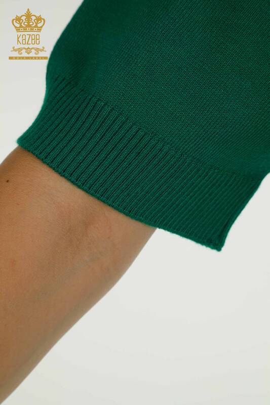 Wholesale Women's Knitwear Sweater Leopard Stone Embroidered Green - 30324 | KAZEE