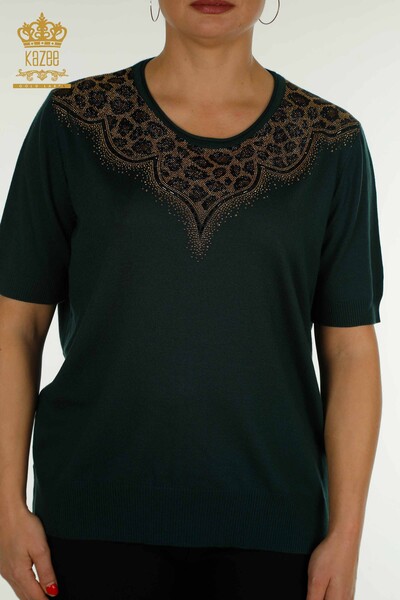 Wholesale Women's Knitwear Sweater Leopard Stone Embroidered Nefti - 30329 | KAZEE - Thumbnail