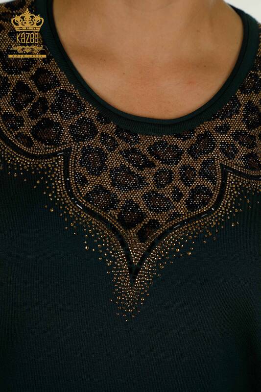 Wholesale Women's Knitwear Sweater Leopard Stone Embroidered Nefti - 30329 | KAZEE