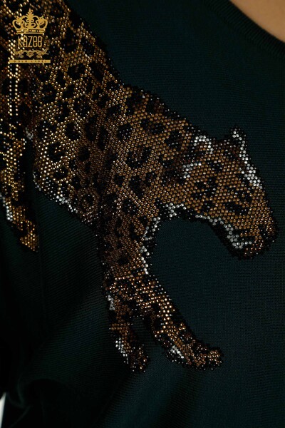 Wholesale Women's Knitwear Sweater Leopard Stone Embroidered Nefti - 30633 | KAZEE - Thumbnail