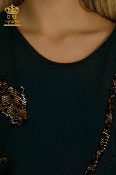 Wholesale Women's Knitwear Sweater Leopard Stone Embroidered Nefti - 30633 | KAZEE - Thumbnail