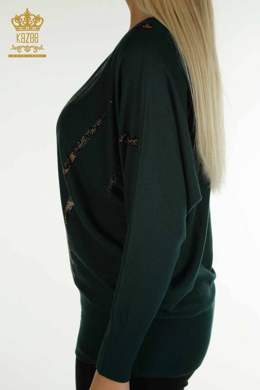 Wholesale Women's Knitwear Sweater Leopard Stone Embroidered Nefti - 30633 | KAZEE