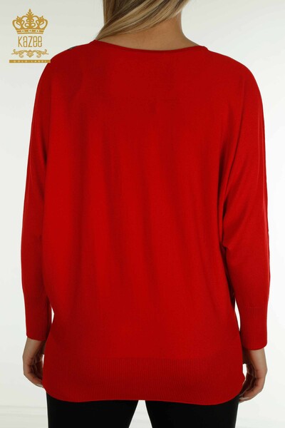 Wholesale Women's Knitwear Sweater Leopard Stone Embroidered Red - 30633 | KAZEE - Thumbnail