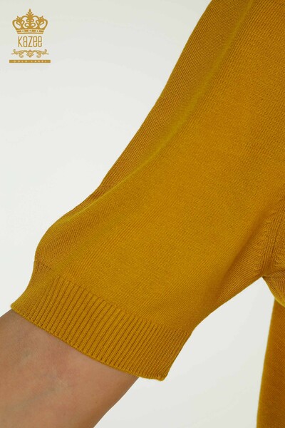 Wholesale Women's Knitwear Sweater Leopard Stone Embroidered Saffron - 30329 | KAZEE - Thumbnail
