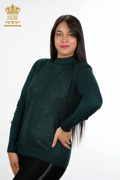 Wholesale Women's Knitwear Sweater Line Detailed Standing Collar Long Sleeve - 16980 | KAZEE - Thumbnail