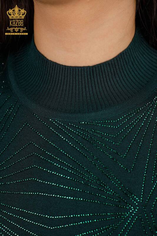 Wholesale Women's Knitwear Sweater Line Detailed Standing Collar Long Sleeve - 16980 | KAZEE