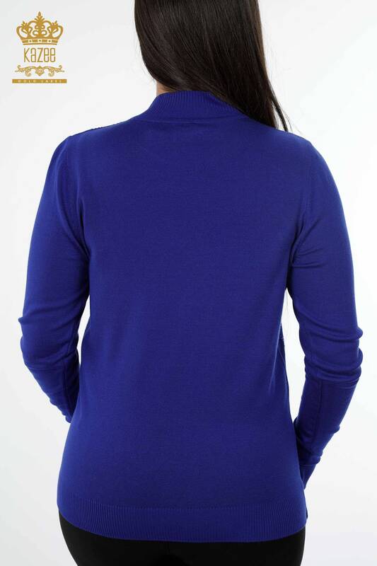 Wholesale Women's Knitwear Sweater Line Detailed Standing Collar Long Sleeve - 16980 | KAZEE