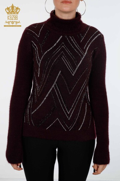 Wholesale Women's Knitwear Sweater Line Detailed Stone Embroidered - 18908 | KAZEE - Thumbnail