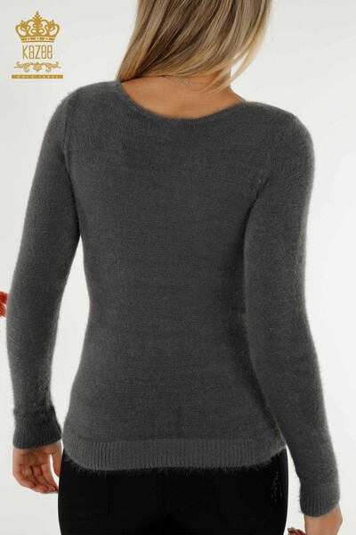 Wholesale Women's Knitwear Sweater with Logo Angora Anthracite - 18432 | KAZEE - Thumbnail