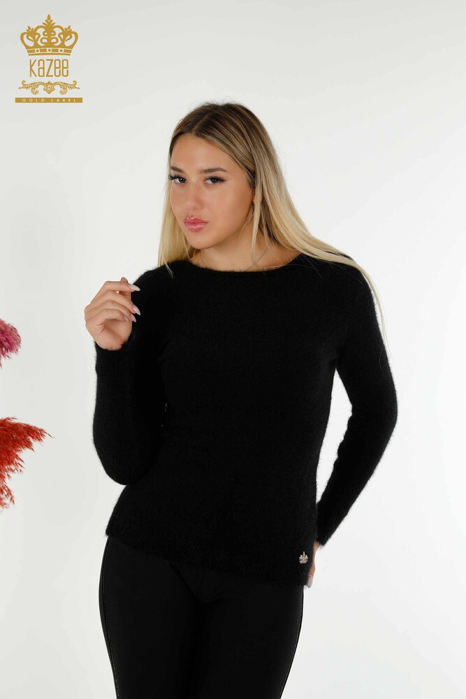 Wholesale Women's Knitwear Sweater with Logo Angora Black - 18432 | KAZEE - 1