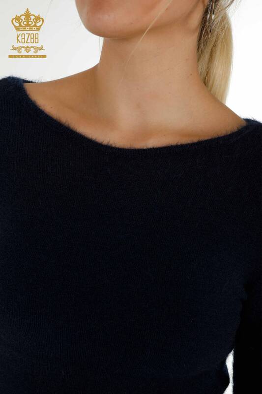Wholesale Women's Knitwear Sweater with Logo Angora Navy Blue - 18432 | KAZEE