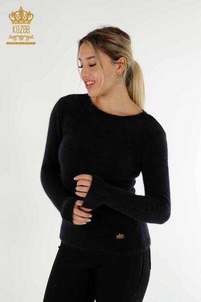 Wholesale Women's Knitwear Sweater with Logo Angora Dark Navy Blue - 18432 | KAZEE - Thumbnail