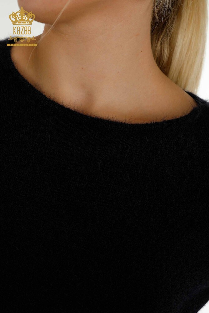 Wholesale Women's Knitwear Sweater with Logo Angora Dark Navy Blue - 18432 | KAZEE - 3