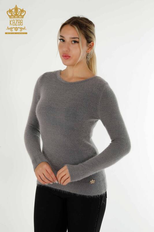 Wholesale Women's Knitwear Sweater with Logo Angora Gray - 18432 | KAZEE