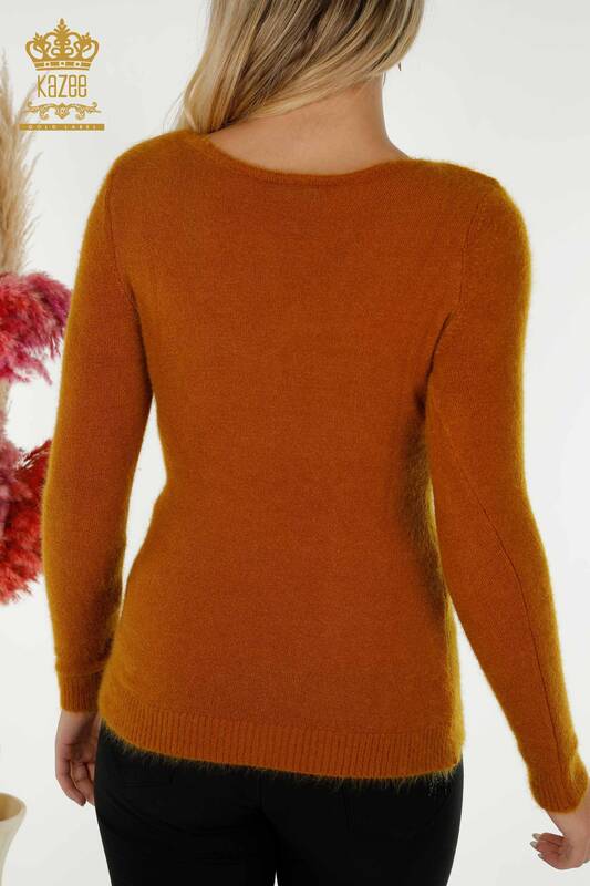 Wholesale Women's Knitwear Sweater with Logo Angora Mustard - 18432 | KAZEE