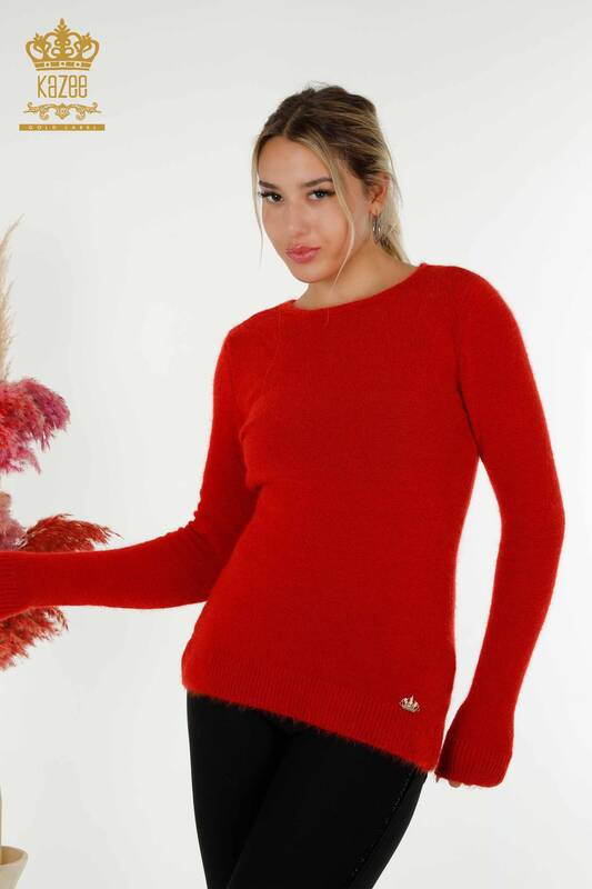 Wholesale Women's Knitwear Sweater with Logo Angora Red - 18432 | KAZEE