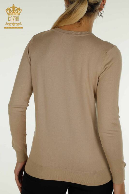 Wholesale Women's Knitwear Sweater Long Sleeve Beige - 11071 | KAZEE