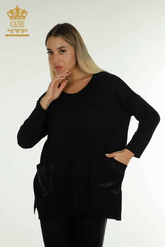 Wholesale Women's Knitwear Sweater Long Sleeve Black - 30624 | KAZEE