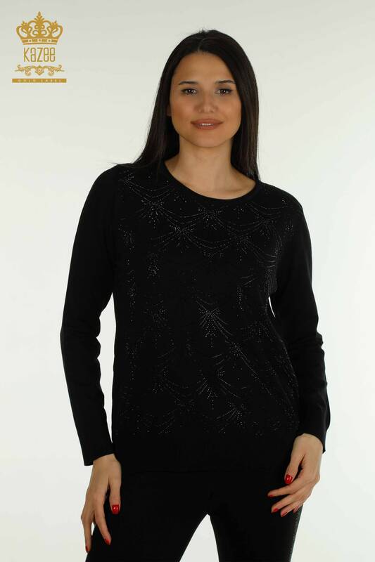 Wholesale Women's Knitwear Sweater Long Sleeve Black - 30635 | KAZEE
