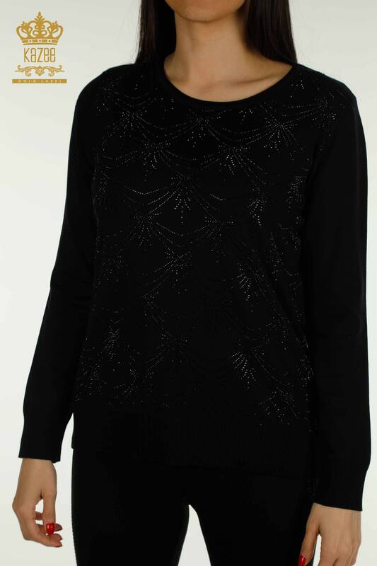 Wholesale Women's Knitwear Sweater Long Sleeve Black - 30635 | KAZEE