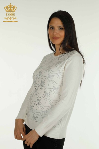 Wholesale Women's Knitwear Sweater Long Sleeve Ecru - 30635 | KAZEE - Thumbnail