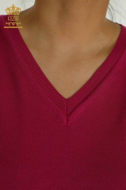 Wholesale Women's Knitwear Sweater Long Sleeve Fuchsia - 11071 | KAZEE