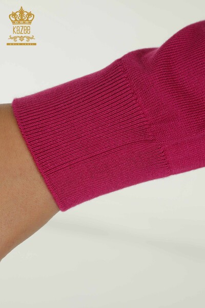 Wholesale Women's Knitwear Sweater Long Sleeve Fuchsia - 11071 | KAZEE - Thumbnail
