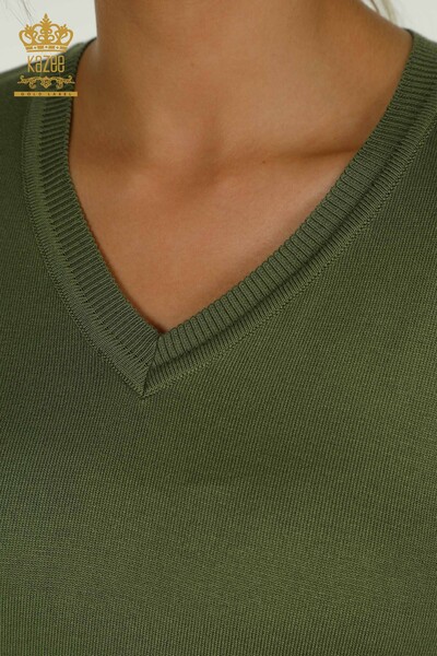Wholesale Women's Knitwear Sweater Long Sleeve Khaki - 11071 | KAZEE - Thumbnail (2)