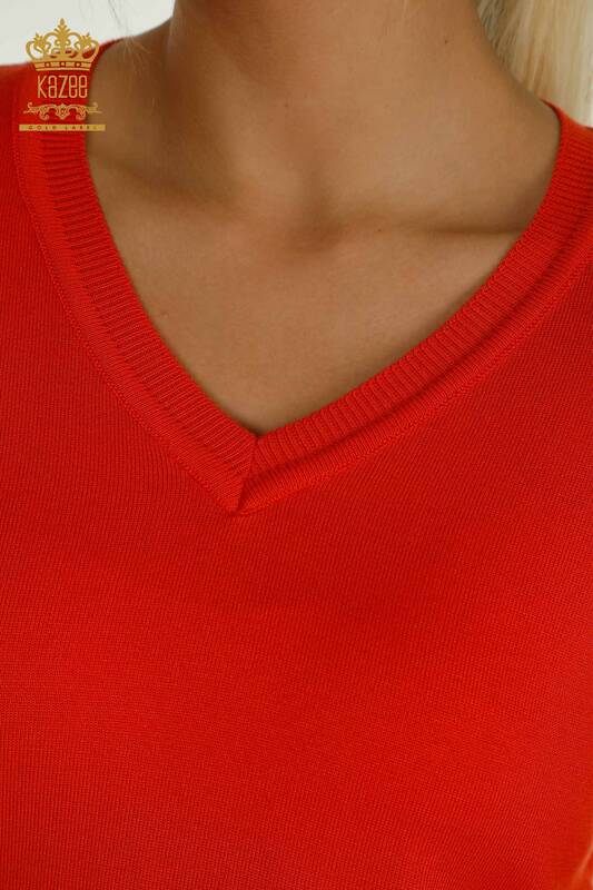 Wholesale Women's Knitwear Sweater Long Sleeve Orange - 11071 | KAZEE