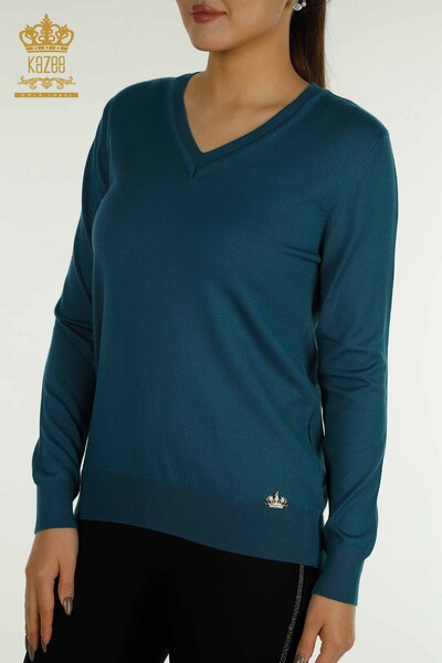 Wholesale Women's Knitwear Sweater Long Sleeve Petrol - 11071 | KAZEE - Thumbnail