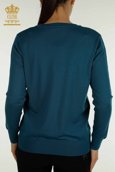 Wholesale Women's Knitwear Sweater Long Sleeve Petrol - 11071 | KAZEE - Thumbnail