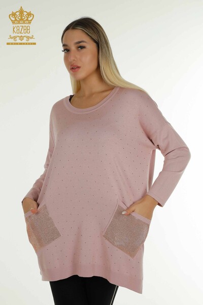 Wholesale Women's Knitwear Sweater Long Sleeve Powder - 30624 | KAZEE - Thumbnail