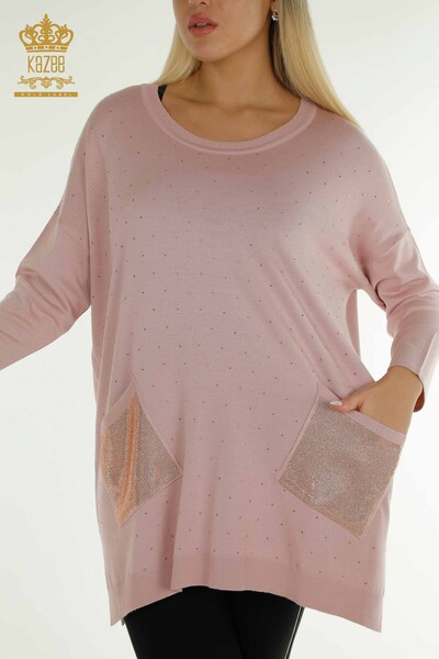 Wholesale Women's Knitwear Sweater Long Sleeve Powder - 30624 | KAZEE - Thumbnail
