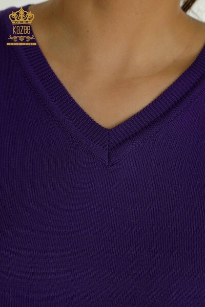Wholesale Women's Knitwear Sweater Long Sleeve Purple - 11071 | KAZEE - Thumbnail