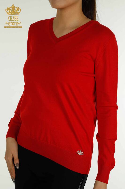 Wholesale Women's Knitwear Sweater Long Sleeve Red - 11071 | KAZEE
