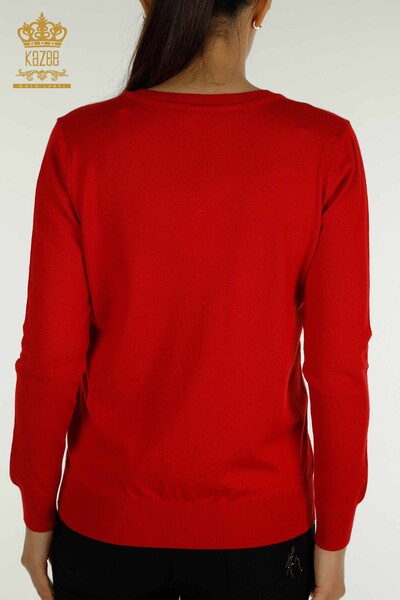 Wholesale Women's Knitwear Sweater Long Sleeve Red - 11071 | KAZEE - Thumbnail