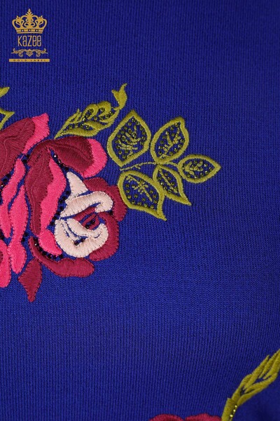 Wholesale Women's Knitwear Sweater Long Sleeve Rose Patterned Stone Embroidery - 16846 | KAZEE - Thumbnail