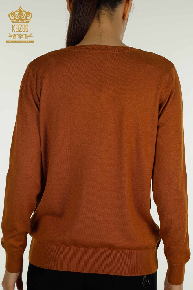 Wholesale Women's Knitwear Sweater Long Sleeve Brown - 11071 | KAZEE - 6