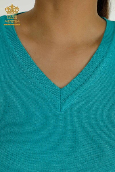 Wholesale Women's Knitwear Sweater Long Sleeve Turquoise - 11071 | KAZEE - Thumbnail
