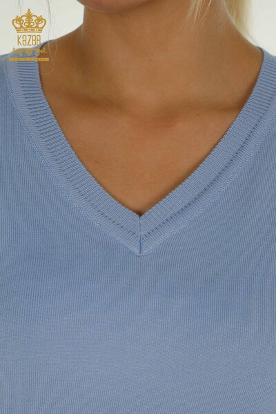 Wholesale Women's Knitwear Sweater Long Sleeve Light Blue - 11071 | KAZEE - Thumbnail