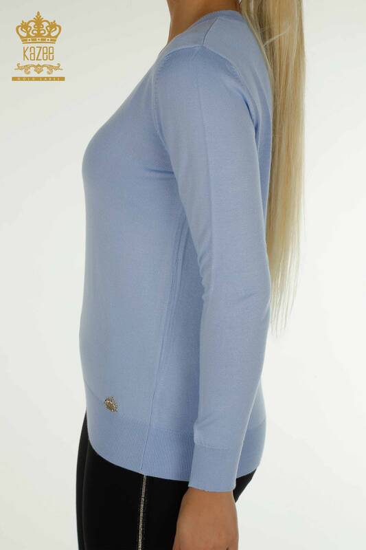Wholesale Women's Knitwear Sweater Long Sleeve Light Blue - 11071 | KAZEE