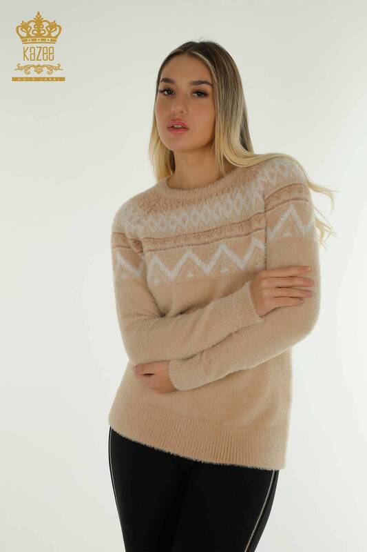 Wholesale Women's Knitwear Sweater Patterned Angora Beige - 30682 | KAZEE