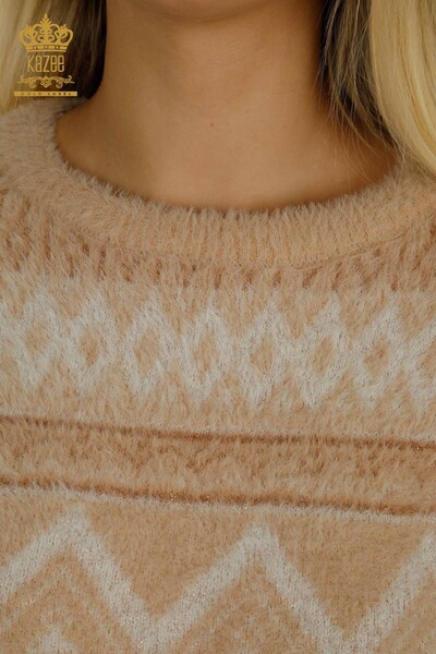 Wholesale Women's Knitwear Sweater Patterned Angora Beige - 30682 | KAZEE - Thumbnail