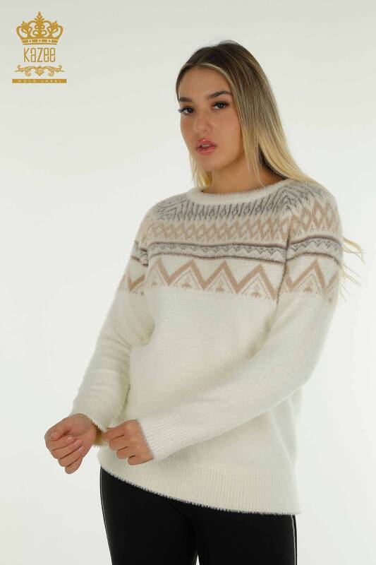 Wholesale Women's Knitwear Sweater Patterned Angora Ecru - 30682 | KAZEE