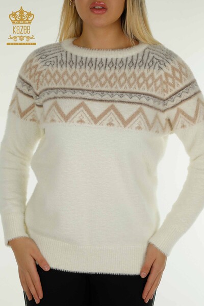 Wholesale Women's Knitwear Sweater Patterned Angora Ecru - 30682 | KAZEE - Thumbnail
