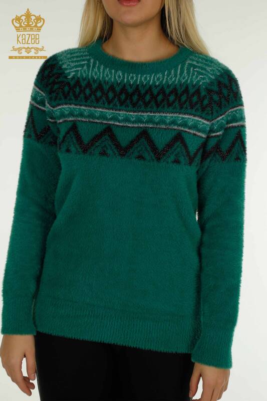 Wholesale Women's Knitwear Sweater Patterned Angora Green - 30682 | KAZEE