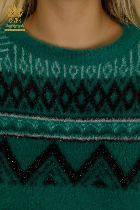 Wholesale Women's Knitwear Sweater Patterned Angora Green - 30682 | KAZEE